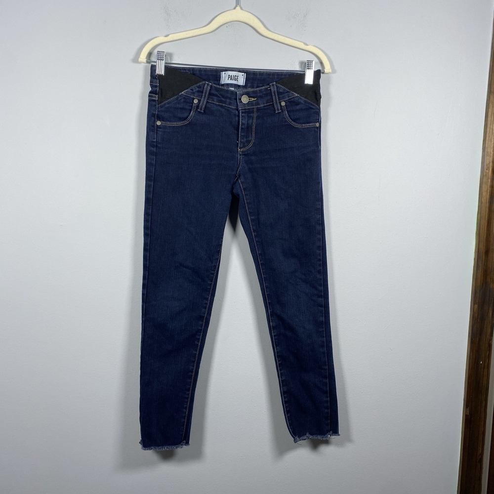 Paige Verdugo Ultra Skinny Maternity Jeans 25 Blue Dusk Side Panel Raw Hem